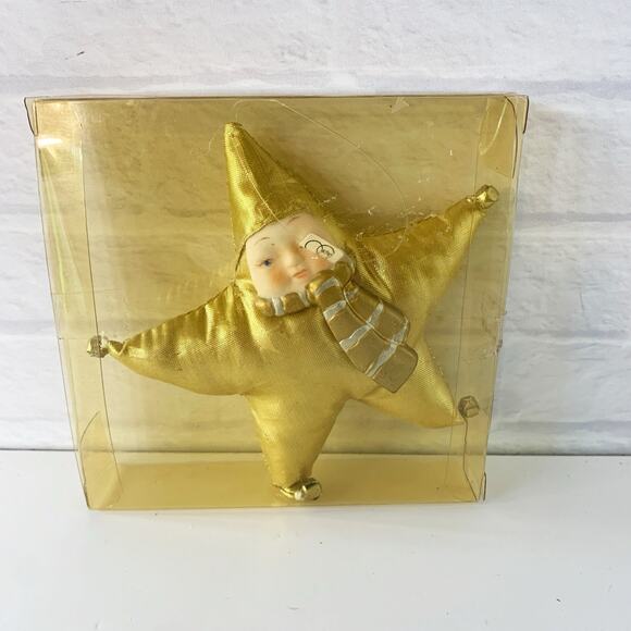Vintage Snowbabies Snow Baby Star Gold Fabric Porcelain Ornament RARE - Picture 5 of 6